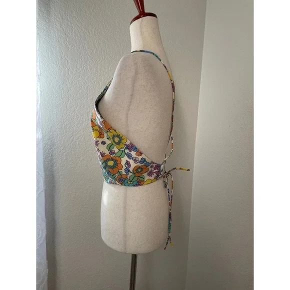 Zara Floral Print Crop Top Sleeveless Tie Back Colorful Summer Retro Size L - Picture 5 of 6